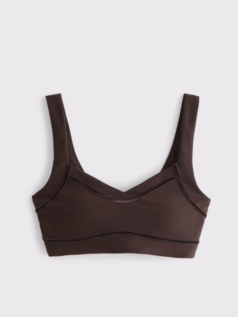 Ypb Sculptlux Sweetheart Sports Bra In Coffee With Velvet Stripe Small